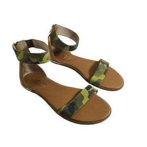 Yosi Samra Camo Campbell Sandals PU Leather Green Tan Women's 9